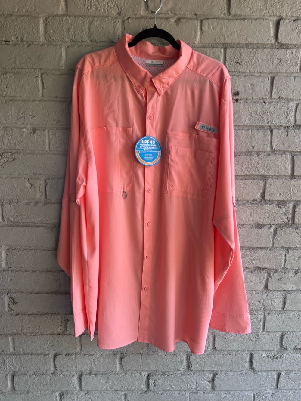Columbia Men’s Long-Sleeve Coral/Pink PFG Sz 2XT UPF 40 NWT